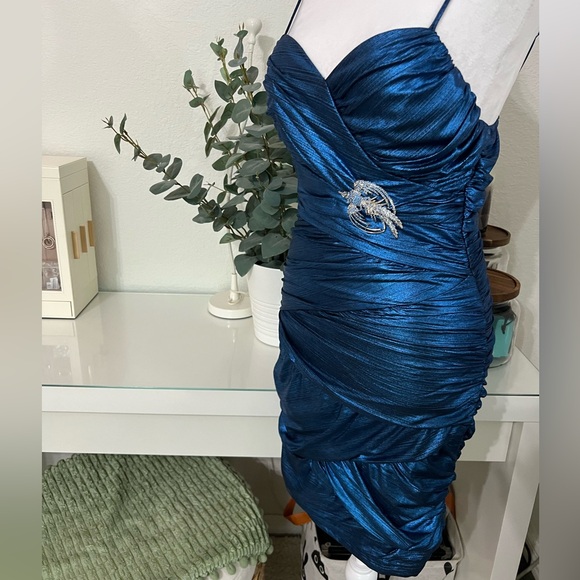 Metallic Blue Bodycon Mini Dress - S - Picture 5 of 13